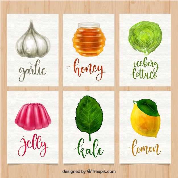 Free vector watercolor food card collection