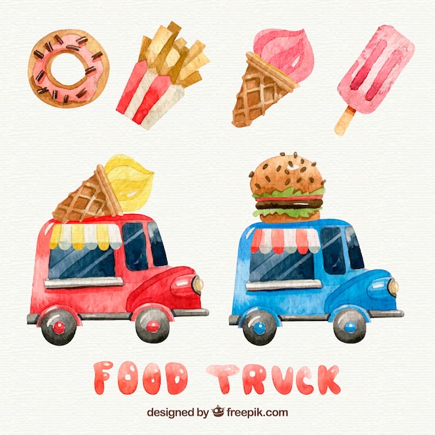 Watercolor food and food trucks