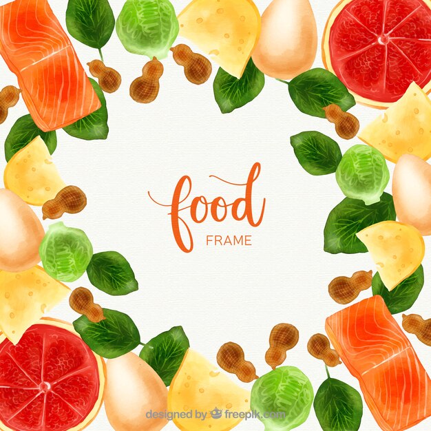 Watercolor food frame with colorful style