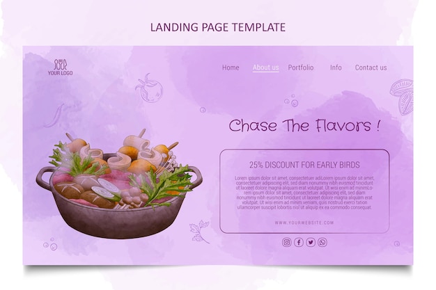 Watercolor food landing page template