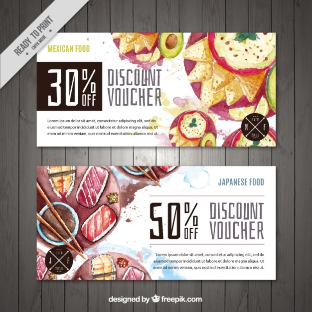 Free vector watercolor food, voucher discount