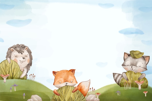 Free vector watercolor forest animals background