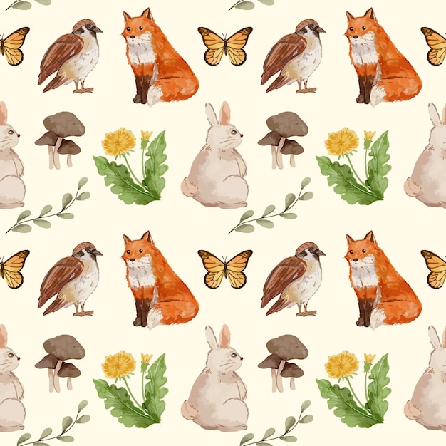 Free vector watercolor forest animals pattern