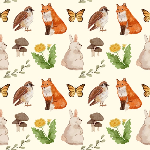 Watercolor forest animals pattern