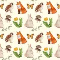 Free vector watercolor forest animals pattern