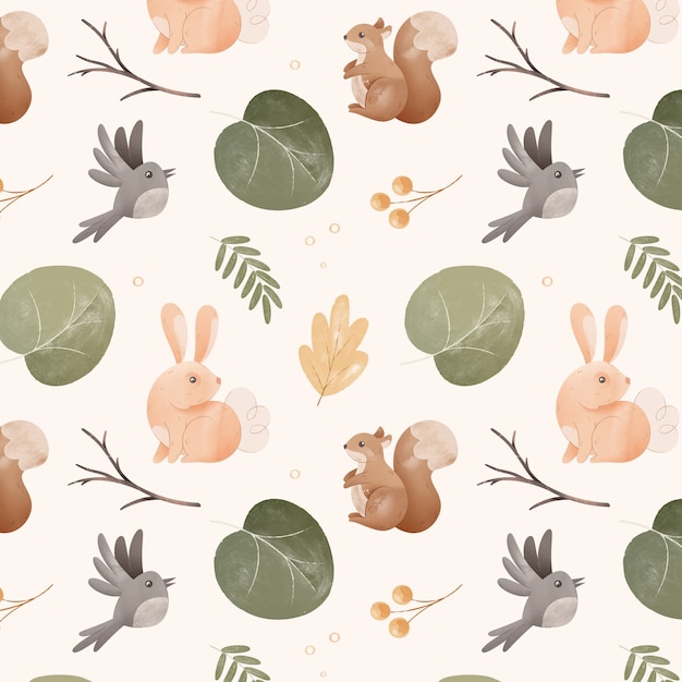 Free vector watercolor forest animals pattern