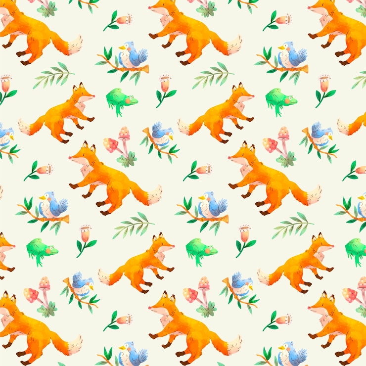 Free Vector watercolor forest animals pattern