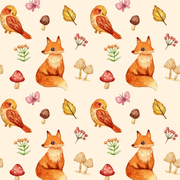 Watercolor forest animals pattern