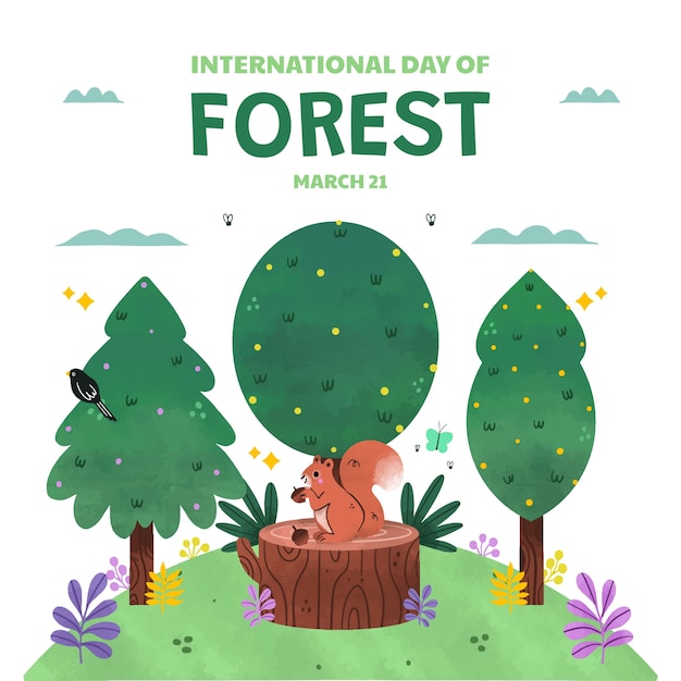 Watercolor forest day illustration