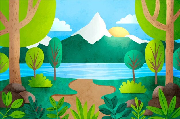 Watercolor forest landscape