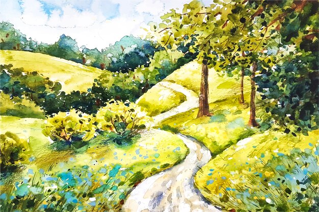 Watercolor forest landscape