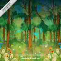 Free vector watercolor forest with flowers