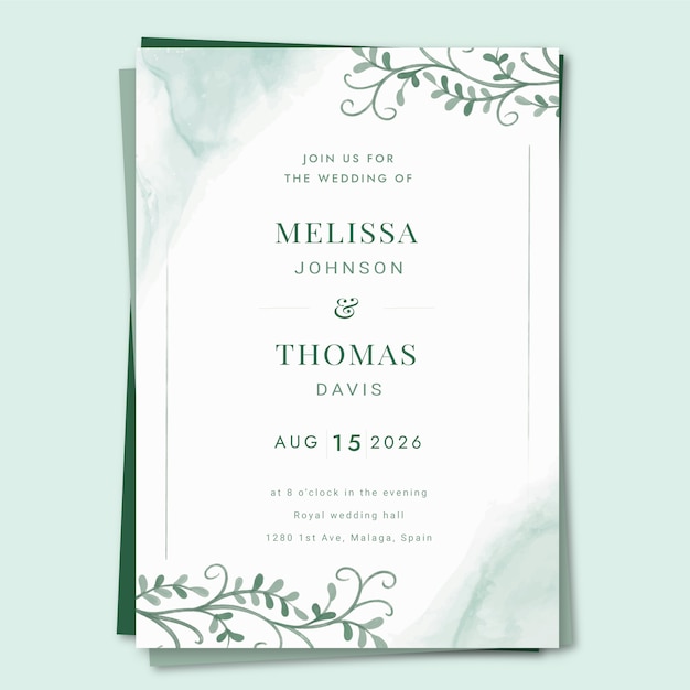 Watercolor formal wedding invitations