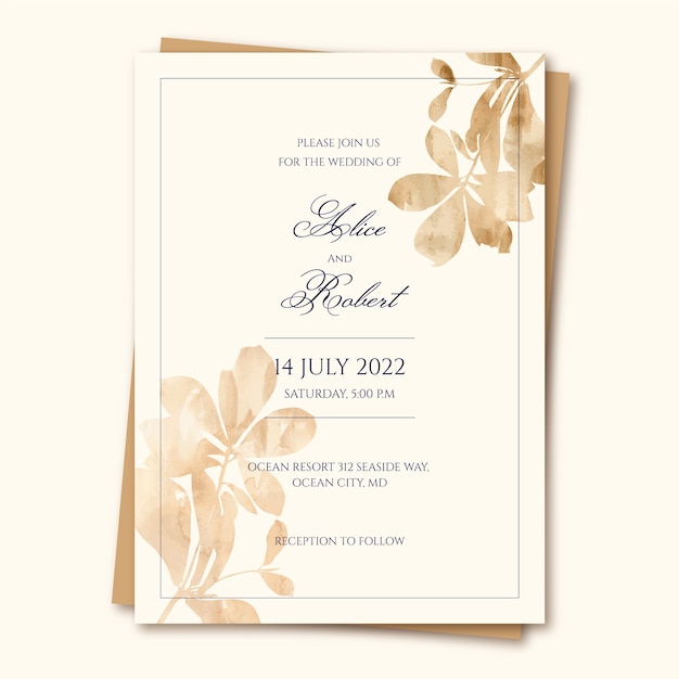 Watercolor formal wedding invitations