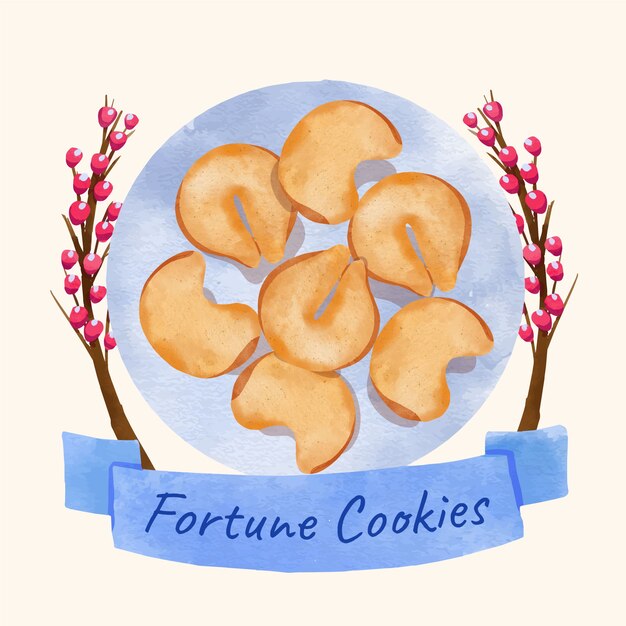 Watercolor fortune cookie illustration