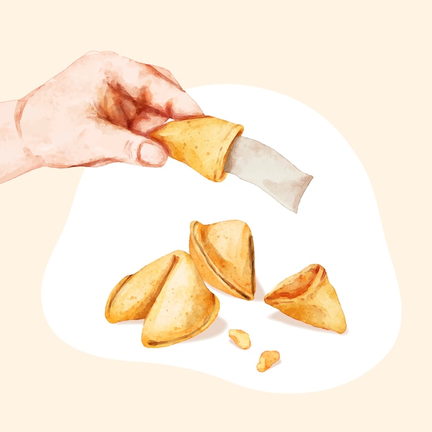 Free vector watercolor fortune cookie illustration