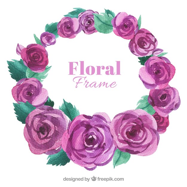 Watercolor frame of purple roses