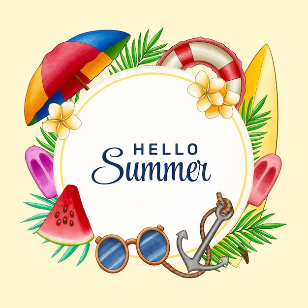 Free Vector watercolor frame template for summer season