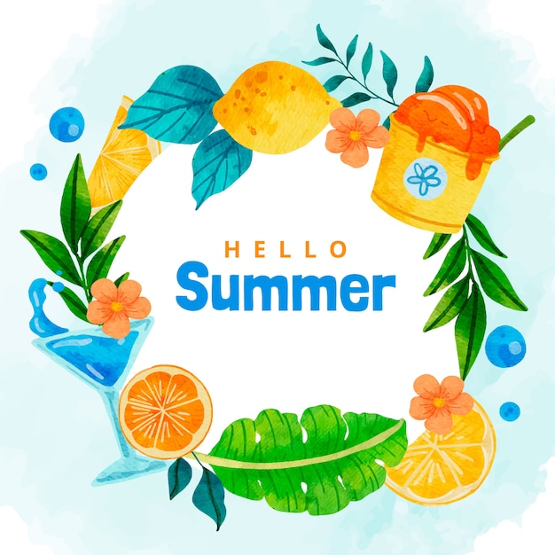 Free vector watercolor frame template for summer season