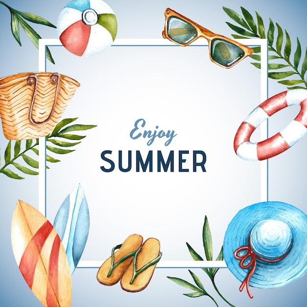 Free vector watercolor frame template for summertime