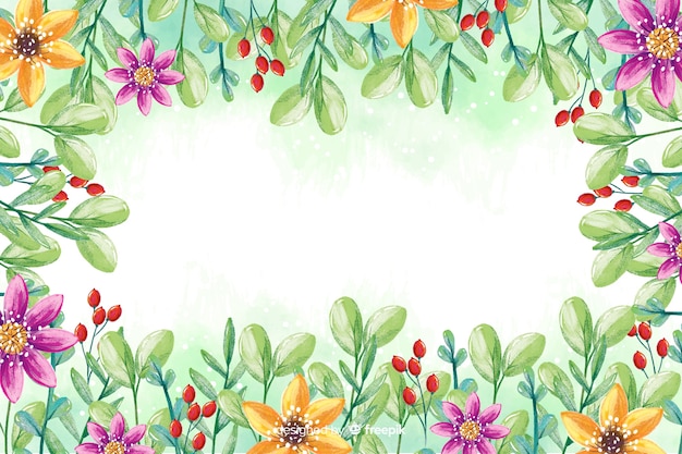 Watercolor frame with colorful flowers background