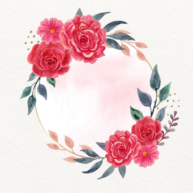 Watercolor frame with red flowers