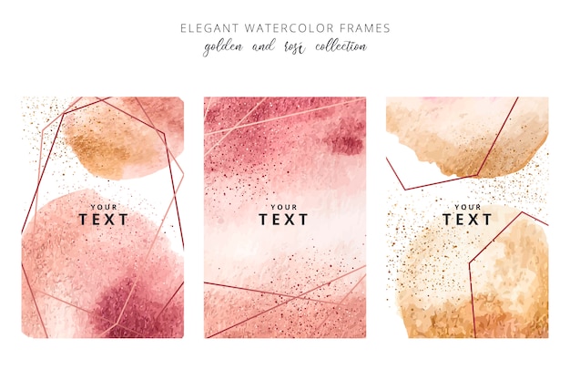 Watercolor frames with golden and rosé splashes