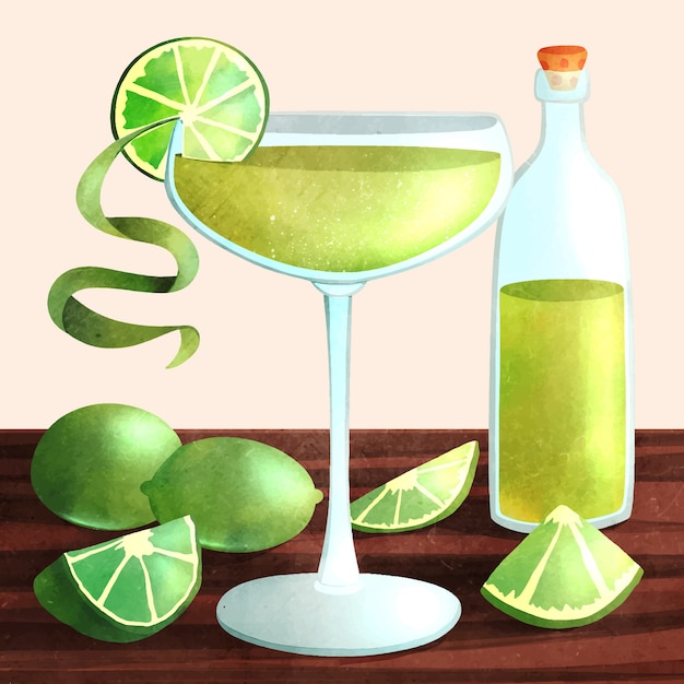 라임 일러스트와 함께 수채화 신선한 daiquiri