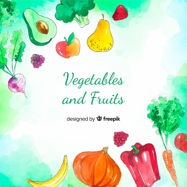 수채화 신선한 과일과 야채 배경