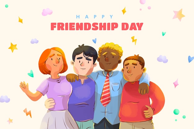 Free vector watercolor friendship day background with group of friends