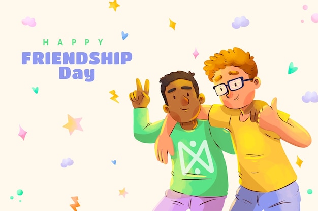 Free vector watercolor friendship day background with group of friends