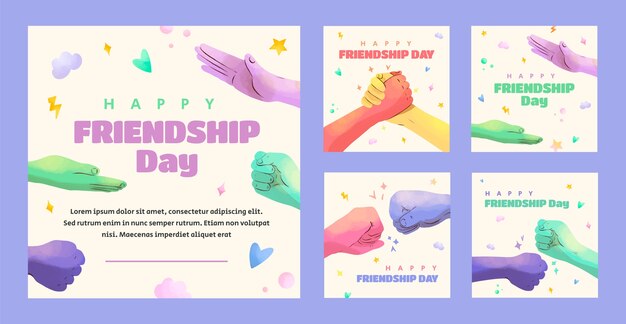 Watercolor friendship day instagram posts collection