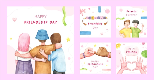 Watercolor friendship day instagram posts collection