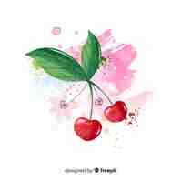 Free vector watercolor fruit background with cherries