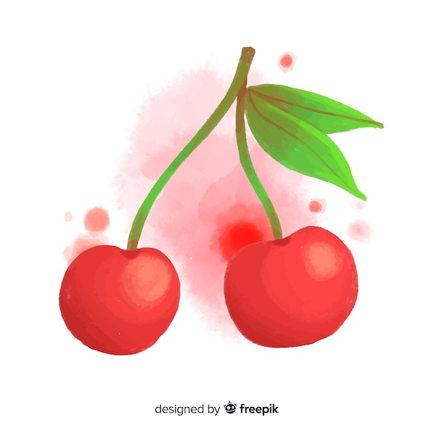 Watercolor fruit background with cherries