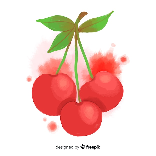 Watercolor fruit background with cherries