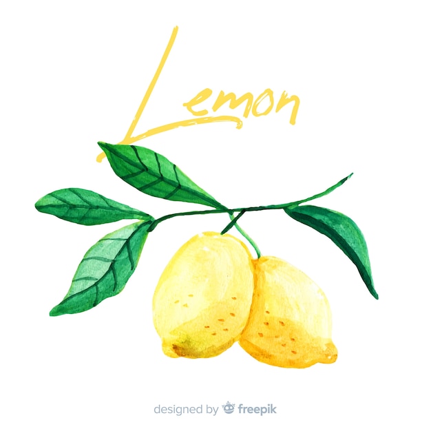 Watercolor fruit background with lemons