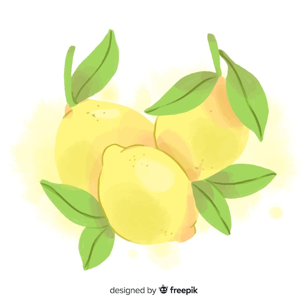 Watercolor fruit background with lemons