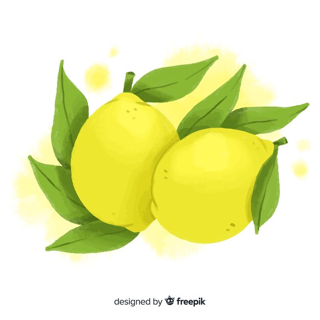 Watercolor fruit background with lemons