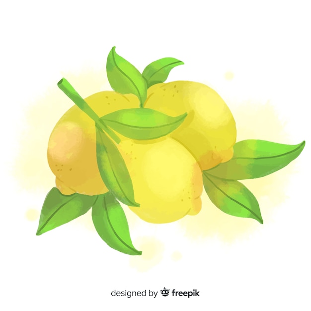 Watercolor fruit background with lemons