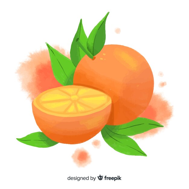 オレンジと水彩のフルーツの背景