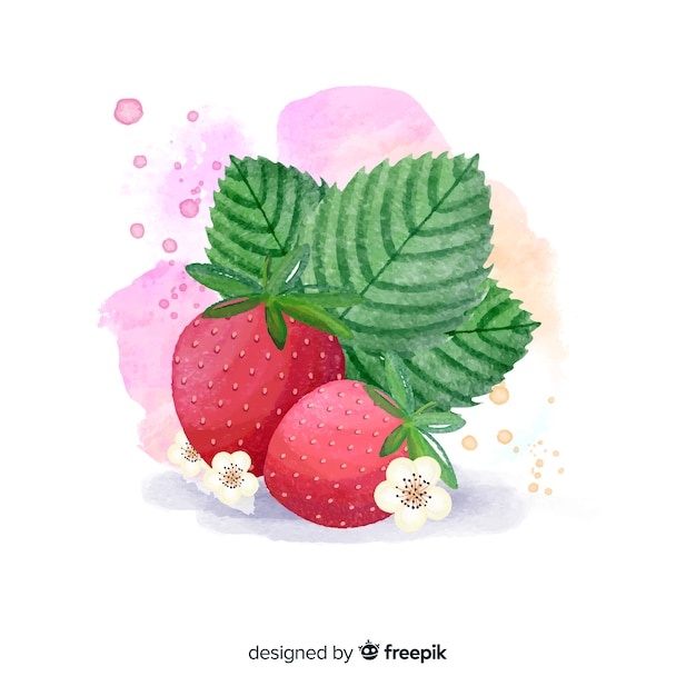 Watercolor fruit background with strawberries