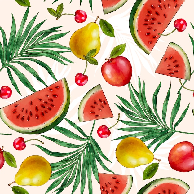 Watercolor  fruit and floral illustration