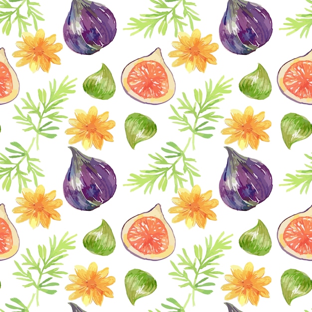 Watercolor fruit and floral pattern design