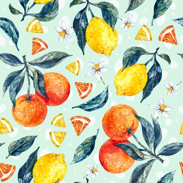 수채화 과일과 꽃 패턴 디자인