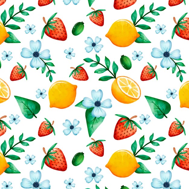 Watercolor fruit and floral pattern