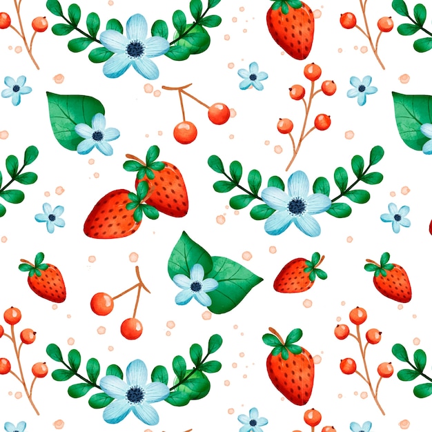 Free vector watercolor fruit and floral pattern