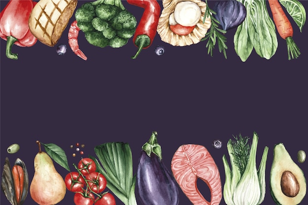 水彩​の​果物​と​野菜​の​背景
