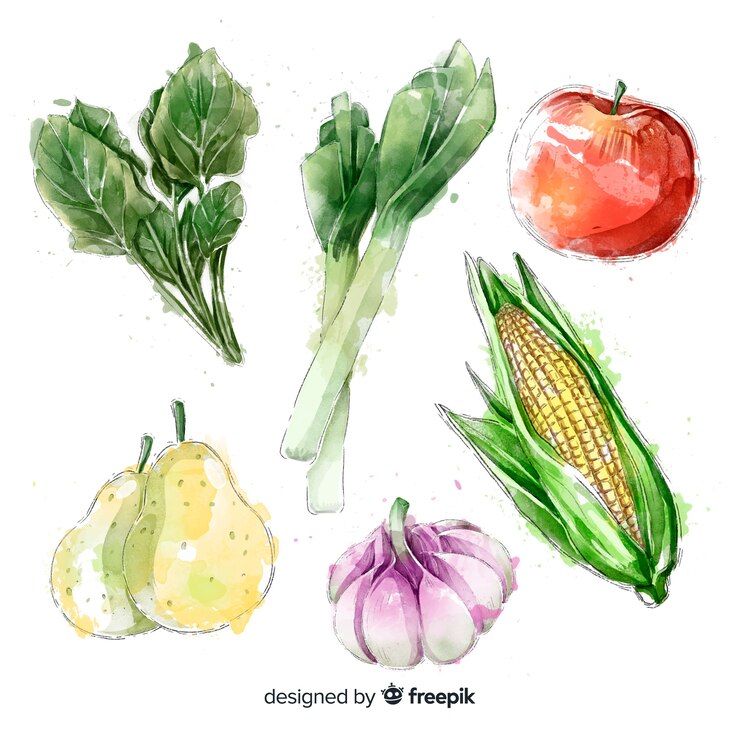 Free Vector watercolor fruits and vegetables collection