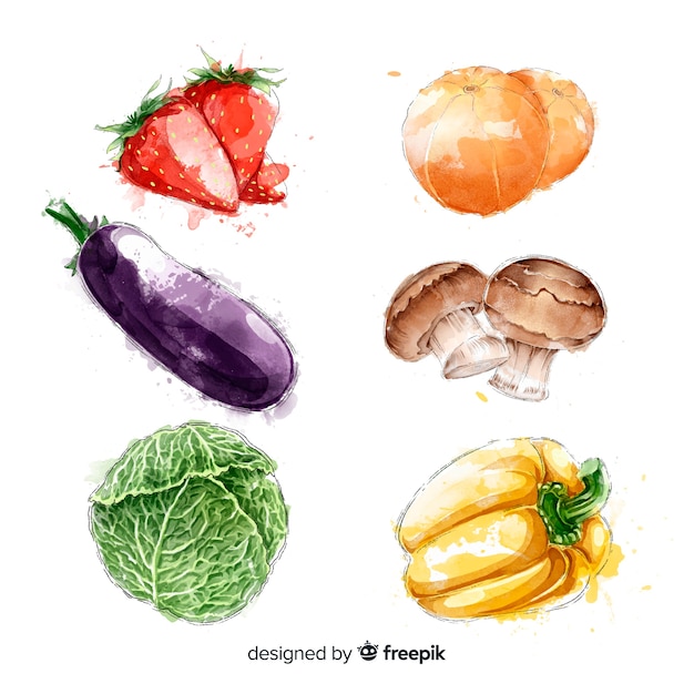 Watercolor fruits and vegetables collection